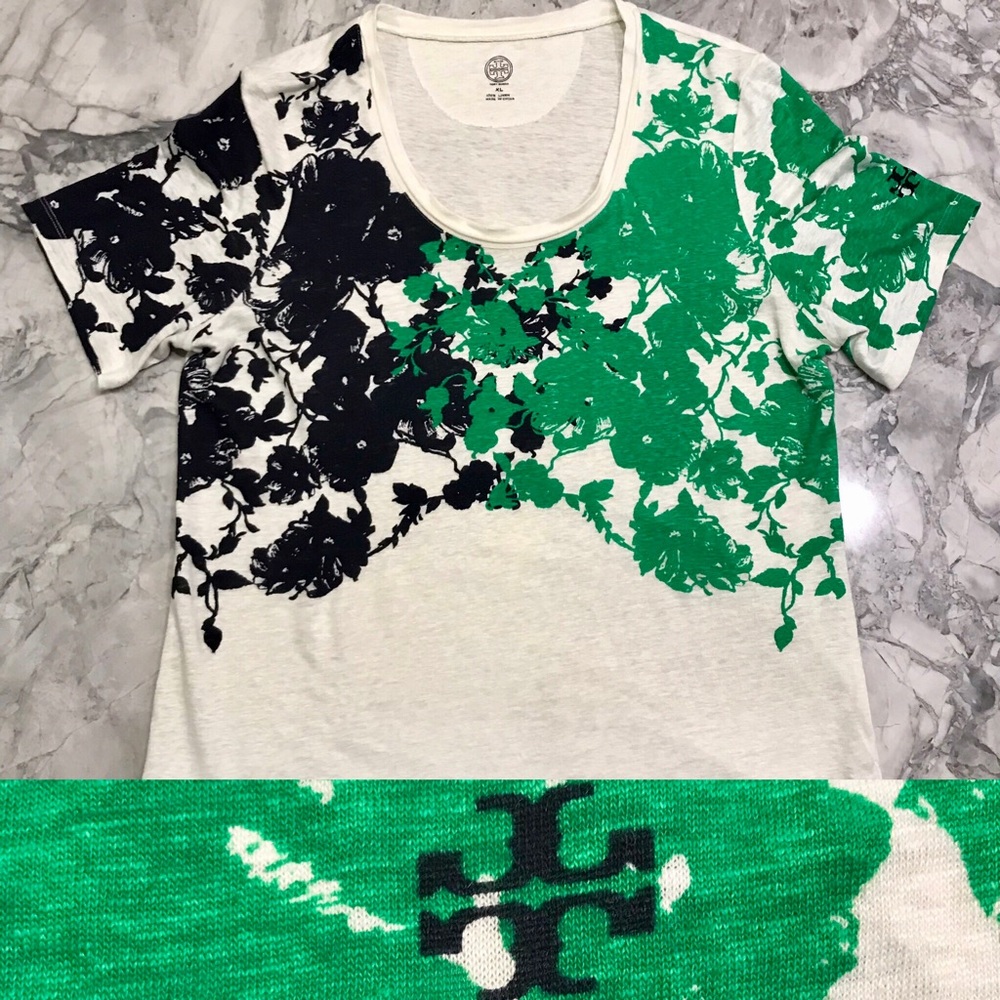 Tory Burch 100% Linen Floral Tee XL